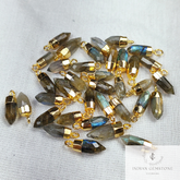Natural Labradorite Point Shape Pendant, Gemstone Single Bail Pendant with Electroplated Gold Band, Labradorite Bullet Pendant, Gift Jewelry